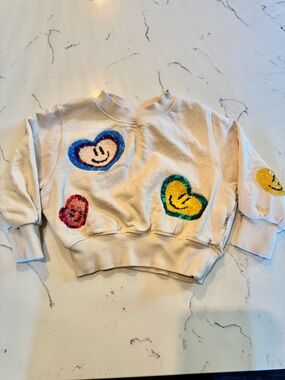 Molo Marge Cream Sweatshirt with Sequin Hearts